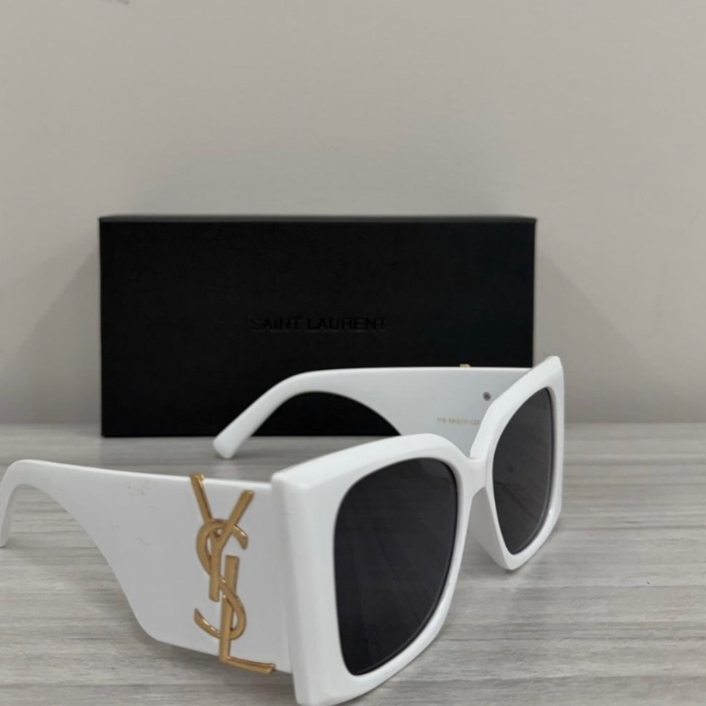 BRAND NEW Saint Laurent White Square Logo Sunglasses